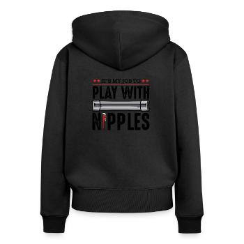 Play With Nipples Klempner Wortspiel Geschenk - Frauen Premium Bio Zip Hoodie - Schwarz - Hinten - Julia (174cm)
