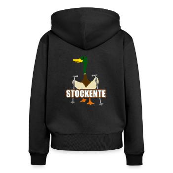 Stockente Lustiges Nordic Walking Design Ente - Frauen Premium Bio Zip Hoodie - Schwarz - Hinten - Julia (174cm)