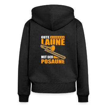 Gute Laune mit der Posaune Geschenk Posaunen - Frauen Premium Bio Zip Hoodie - Schwarz - Hinten - Julia (174cm)