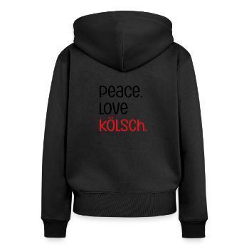 Peace Love Kölsch | Köln, Kölscher Karneval, Bier - Frauen Premium Bio Zip Hoodie - Schwarz - Hinten - Julia (174cm)