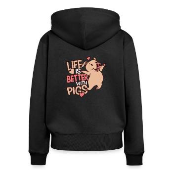 Cadeau pour les amoureux des porcs Cochon mignon - Sweat à capuche zippé Premium bio Femme - noir - Dos - Julia (174cm)