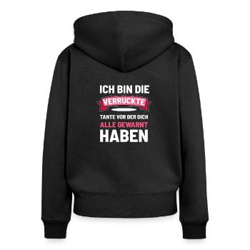 Verrückte Tante - Frauen Premium Bio Zip Hoodie - Schwarz - Hinten - Julia (174cm)