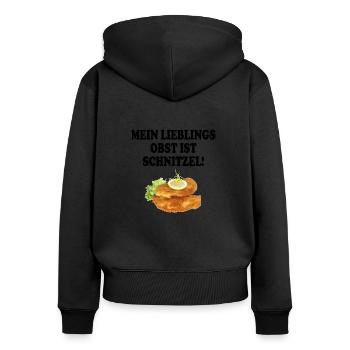 mein lieblinsobst ist schnitzel schwarz - Frauen Premium Bio Zip Hoodie - Schwarz - Hinten - Julia (174cm)