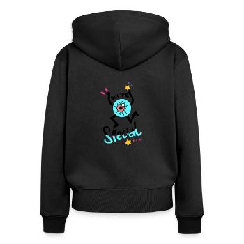 Du bist besonderes - Frauen Premium Bio Zip Hoodie - Schwarz - Hinten - Julia (174cm)