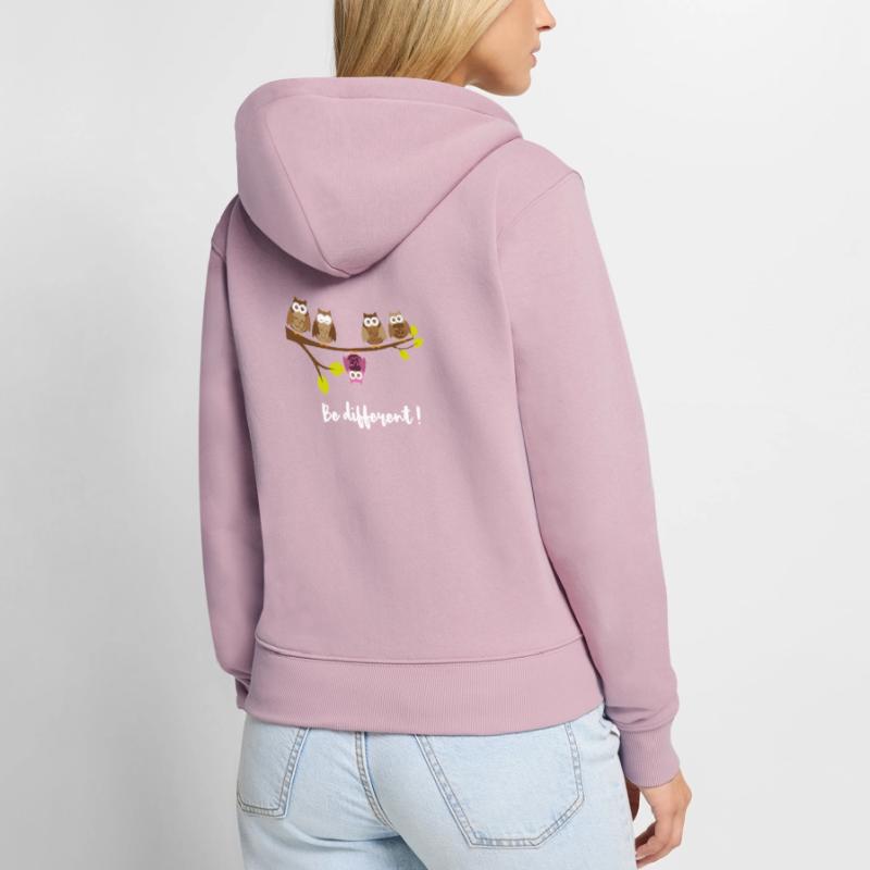Lustiger Spruch "Be differnt" Eulen Vogel Eule Frauen Premium Bio Zip Hoodie