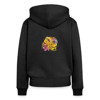 Eule - Frauen Premium Bio Zip Hoodie - Schwarz - Hinten - Julia (174cm)