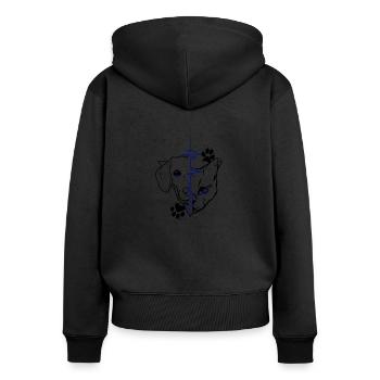 Chien et chat - Sweat à capuche zippé Premium bio Femme - noir - Dos - Julia (174cm)