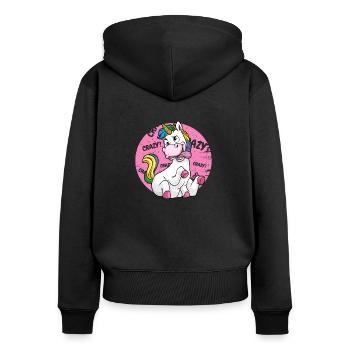 Crazy Einhorn Karneval durchgeknalltes Einhorn - Frauen Premium Bio Zip Hoodie - Schwarz - Hinten - Julia (174cm)