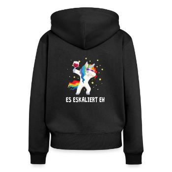 Es eskaliert eh dab Einhorn Wein Party Geschenk - Frauen Premium Bio Zip Hoodie - Schwarz - Hinten - Julia (174cm)