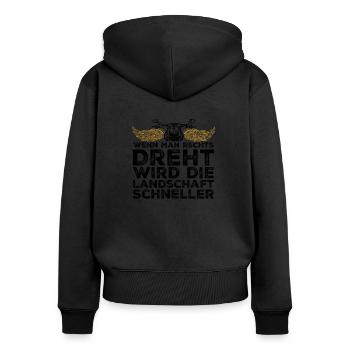 Motorrad Motorradfahrer Spruch Drehen - Frauen Premium Bio Zip Hoodie - Schwarz - Hinten - Julia (174cm)