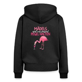 Mädels Egal Was Passiert Pegel Halten Flamingo - Frauen Premium Bio Zip Hoodie - Schwarz - Hinten - Julia (174cm)