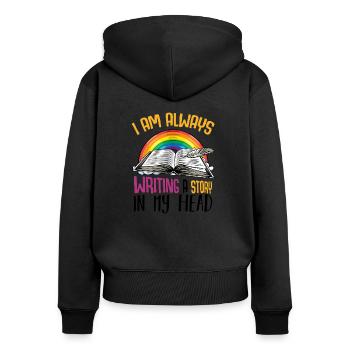 Writer statement saying author gift - Women's Premium Organic Zip Hoodie - black - Back - Julia (174cm)