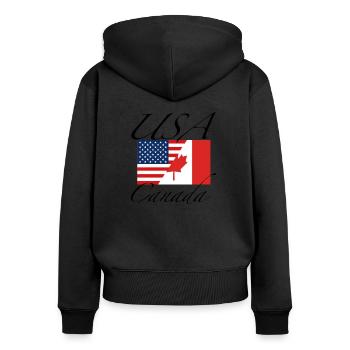 USA Canada drapeau - Sweat à capuche zippé Premium bio Femme - noir - Dos - Julia (174cm)