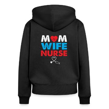 Maman femme infirmière - Sweat à capuche zippé Premium bio Femme - noir - Dos - Julia (174cm)