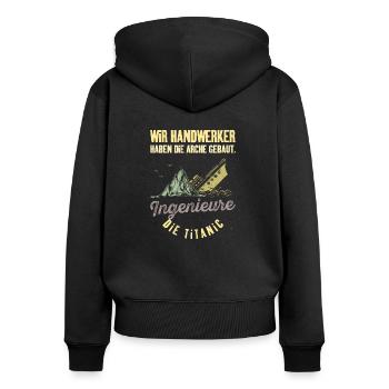 Handwerker Heimwerker Do it yourself Spruch - Frauen Premium Bio Zip Hoodie - Schwarz - Hinten - Julia (174cm)