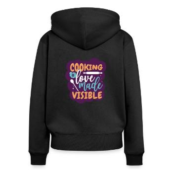 Kochen ist sichtbare Liebe Geschenk Köchin - Frauen Premium Bio Zip Hoodie - Schwarz - Hinten - Julia (174cm)