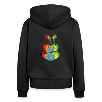 Geige Violine Geigenspieler Farbenfroh - Frauen Premium Bio Zip Hoodie - Schwarz - Hinten - Julia (174cm)