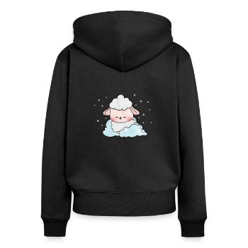 Moutons sur les nuages - Sweat à capuche zippé Premium bio Femme - noir - Dos - Julia (174cm)