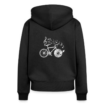 Fahrrad Notenschlüssel - Frauen Premium Bio Zip Hoodie - Schwarz - Hinten - Julia (174cm)