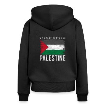 Palestine - Sweat à capuche zippé Premium bio Femme - noir - Dos - Julia (174cm)