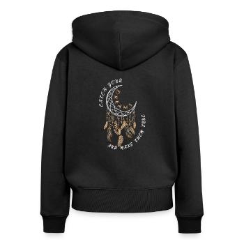 Schamanisch Spirituelles Traumfänger Esoterik Yoga - Frauen Premium Bio Zip Hoodie - Schwarz - Hinten - Julia (174cm)
