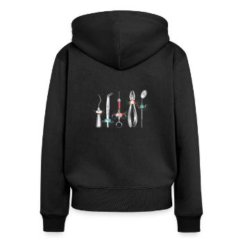 XASTY Lustiges Zahnpflege Instrumente Zahn Shirt - Frauen Premium Bio Zip Hoodie - Schwarz - Hinten - Julia (174cm)