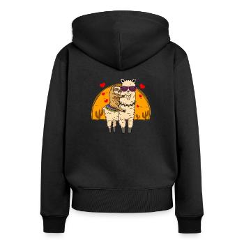 Faultierreiten Lama Cute Fluffy Lama & Sleepy Sloth - Frauen Premium Bio Zip Hoodie - Schwarz - Hinten - Julia (174cm)