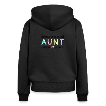 Bienheureuse d'être appelée tante - Sweat à capuche zippé Premium bio Femme - noir - Dos - Julia (174cm)