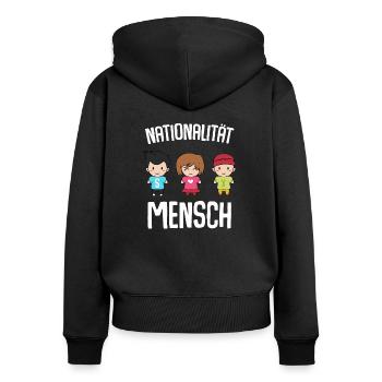 Nationalität Mensch Antirassismus Liebe Geschenk - Frauen Premium Bio Zip Hoodie - Schwarz - Hinten - Julia (174cm)
