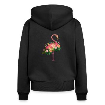 Oiseau flamant rose - Sweat à capuche zippé Premium bio Femme - noir - Dos - Julia (174cm)