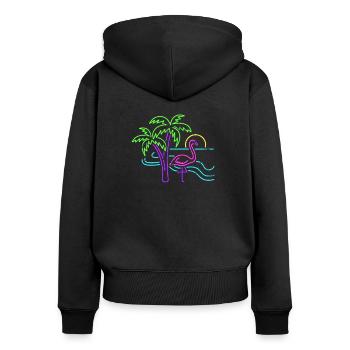 Animaux flamants roses - Sweat à capuche zippé Premium bio Femme - noir - Dos - Julia (174cm)