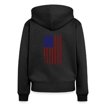 Retro Vintage vertikale amerikanische Flagge - Frauen Premium Bio Zip Hoodie - Schwarz - Hinten - Julia (174cm)
