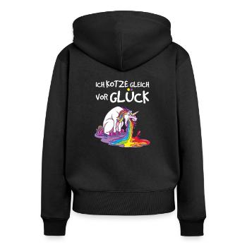 Ich kotze gleich vor Glück - Frauen Premium Bio Zip Hoodie - Schwarz - Hinten - Julia (174cm)