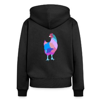Huhn - Frauen Premium Bio Zip Hoodie - Schwarz - Hinten - Julia (174cm)