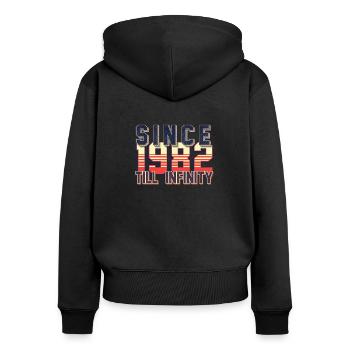 1982 vintage retro - Sweat à capuche zippé Premium bio Femme - noir - Dos - Julia (174cm)