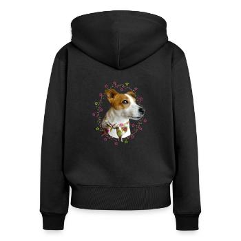 kleiner jack russell hund - Frauen Premium Bio Zip Hoodie - Schwarz - Hinten - Julia (174cm)