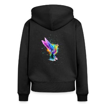 Kolibri - Frauen Premium Bio Zip Hoodie - Schwarz - Hinten - Julia (174cm)