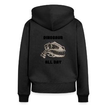 Dinosaurier - Frauen Premium Bio Zip Hoodie - Schwarz - Hinten - Julia (174cm)