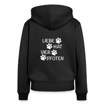 Liebe hat vier Pfoten - Frauen Premium Bio Zip Hoodie - Schwarz - Hinten - Julia (174cm)