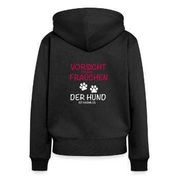 Vorsicht Frauchen Hund - Frauen Premium Bio Zip Hoodie - Schwarz - Hinten - Julia (174cm)