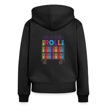 Archivierer - Frauen Premium Bio Zip Hoodie - Schwarz - Hinten - Julia (174cm)