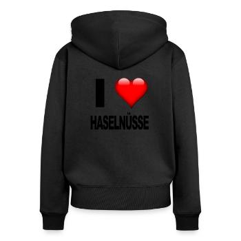 I love Haselnüsse - Frauen Premium Bio Zip Hoodie - Schwarz - Hinten - Julia (174cm)