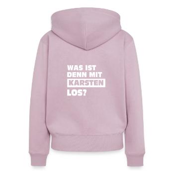 Was ist denn mit Karsten los? - Frauen Premium Bio Zip Hoodie - Altrosa - Hinten - Julia (174cm)