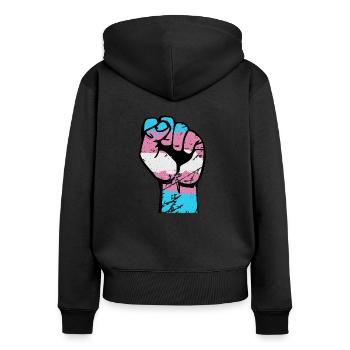 Trans Resist Poing - Sweat à capuche zippé Premium bio Femme - noir - Dos - Julia (174cm)