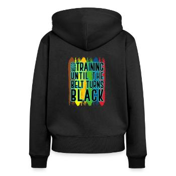 Karate - Frauen Premium Bio Zip Hoodie - Schwarz - Hinten - Julia (174cm)