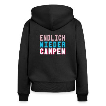 Endlich wieder CAMPEN Camping shirt - Frauen Premium Bio Zip Hoodie - Schwarz - Hinten - Julia (174cm)