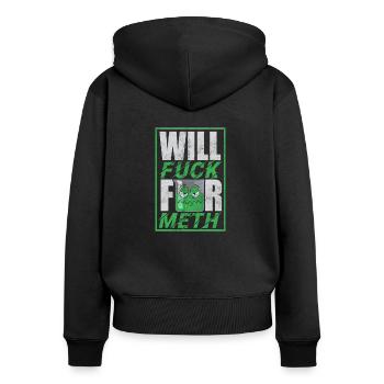 Drôle de meth design - Sweat à capuche zippé Premium bio Femme - noir - Dos - Julia (174cm)