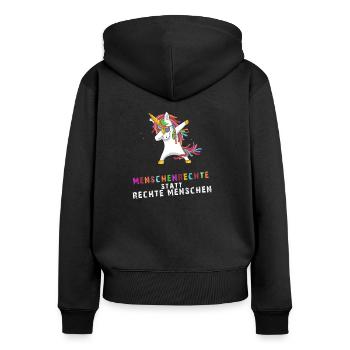 Menschenrechte statt Rechte Menschen - Einhorn - Frauen Premium Bio Zip Hoodie - Schwarz - Hinten - Julia (174cm)