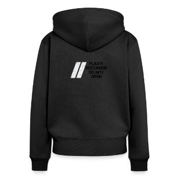 BOÎTE NOIRE - Enregistreur de bord - Ne pas ouvrir - Sweat à capuche zippé Premium bio Femme - noir - Dos - Julia (174cm)