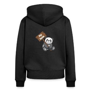 Contre le racisme panda - Sweat à capuche zippé Premium bio Femme - noir - Dos - Julia (174cm)